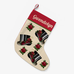 Meia De Natal Pequena Chapéus Steampunk com Rosas vermelhas Vintage Nata