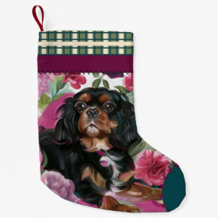Meia De Natal Pequena Checker de Natal Black and Tan Cavalier