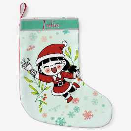 Meia De Natal Pequena Cheerful Santa Girl