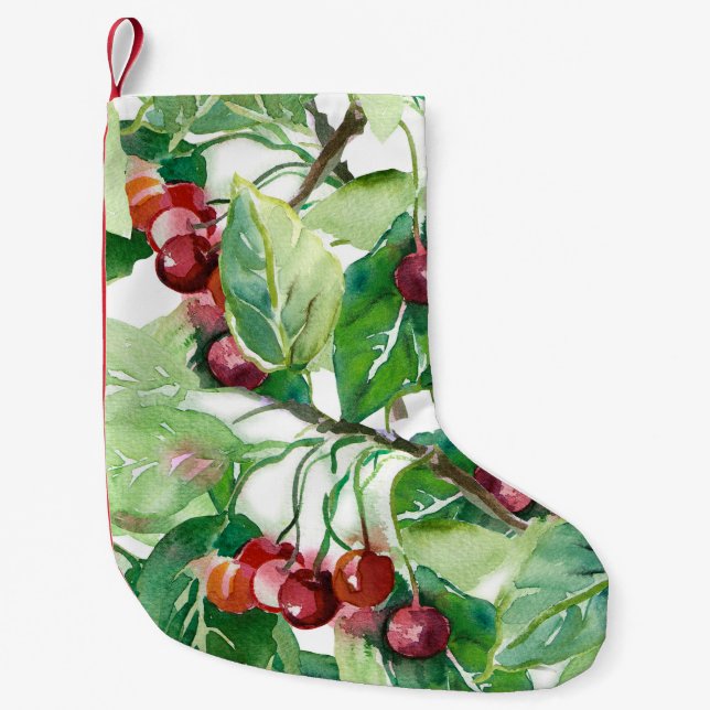 Meia De Natal Pequena Cherry Seamless Pattern (Frente)