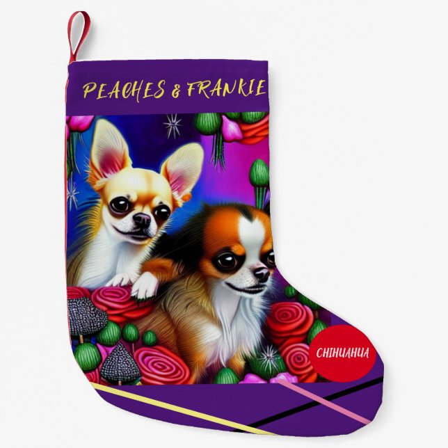 Meia De Natal Pequena ChIHUAHUA Natal com nome. (Frente)