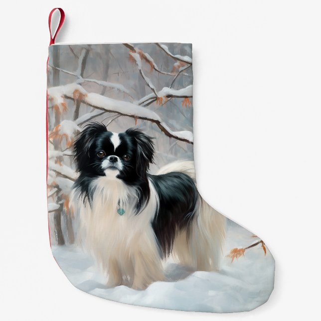 Meia De Natal Pequena Chin japonês deixa nevar o Natal (Frente)