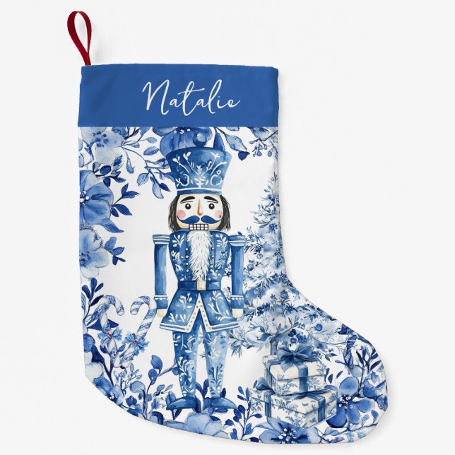 Meia De Natal Pequena Chinoiserie Blue Floral Soldiracker Floral Soldado (Frente)