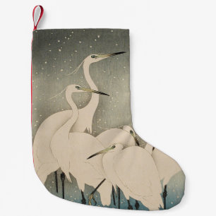 Meia De Natal Pequena Chinoiserie Garça Branca Padrão de Neve de Inverno