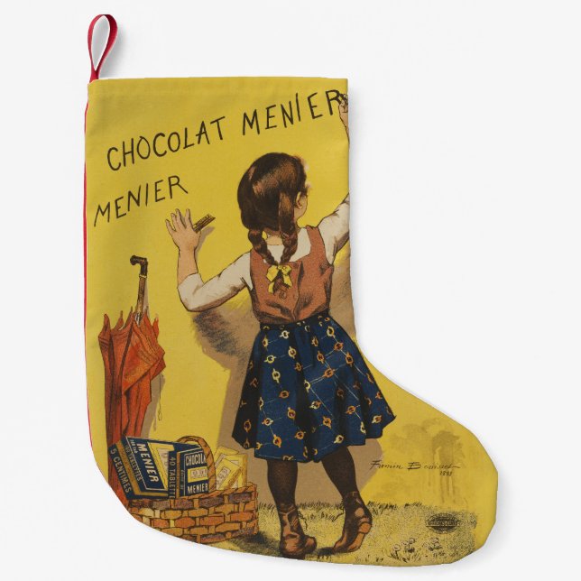 Meia De Natal Pequena Chocolat Menier Little Girl Escrevendo (Frente)