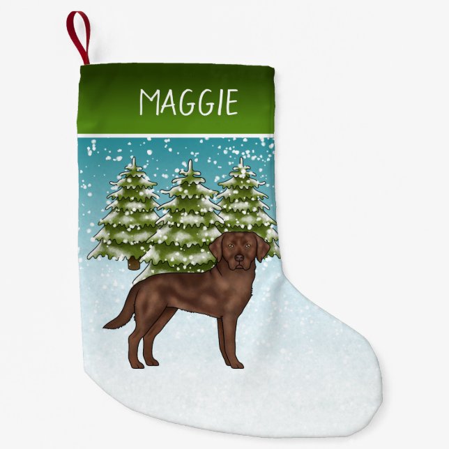 Meia De Natal Pequena Chocolate Labrador Retriever Nome Personalizado de (Frente)