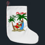 Meia De Natal Pequena christmas july tropical santa claus<br><div class="desc">"christmas july tropical santa claus ", "Beach santa claus",  "engraçado christmas",  "santa claus",  "tropical santa claus",  "vacation santa claus",  "tropical christmas",  "california santa claus",  "florida santa claus",  "hawaiian santa claus"</div>