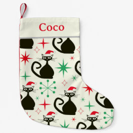 Meia De Natal Pequena Christmas Mid Century Retro Atomic Cats Name 