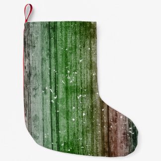 Meia De Natal Pequena Christmas Retro Red Green Rustic Wood Texture 