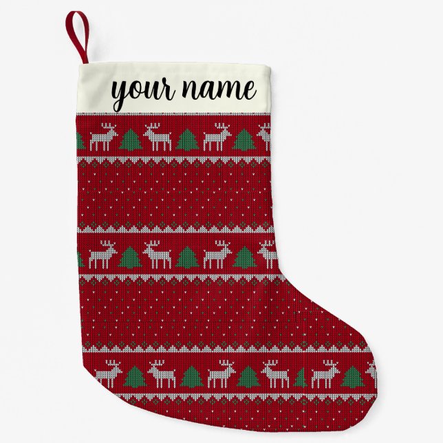 Meia De Natal Pequena christmas Rustic Red and Green personalized small (Frente)
