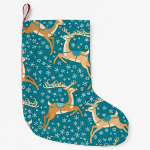 Meia De Natal Pequena Christmas vintage seamless pattern with reindeer.