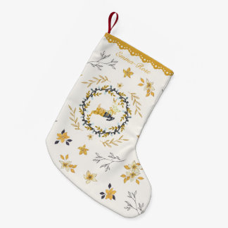 Meia De Natal Pequena Christmastime Deer Yellow Cream Floral