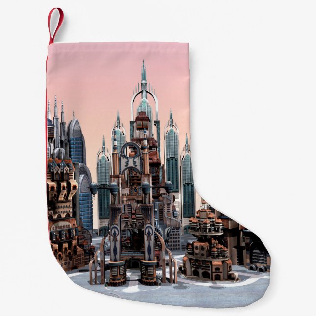 Meia De Natal Pequena Cidade Futurística (Frente)