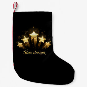 Meia De Natal Pequena Cinco estrelas douradas em preto