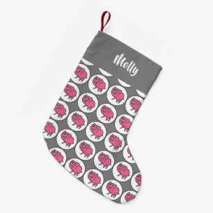 Meia De Natal Pequena Cinza e padrão rosa do porco