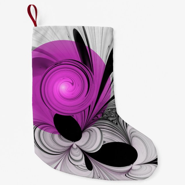 Meia De Natal Pequena Cinza Negra abstrato com Fratura Magenta (Frente)