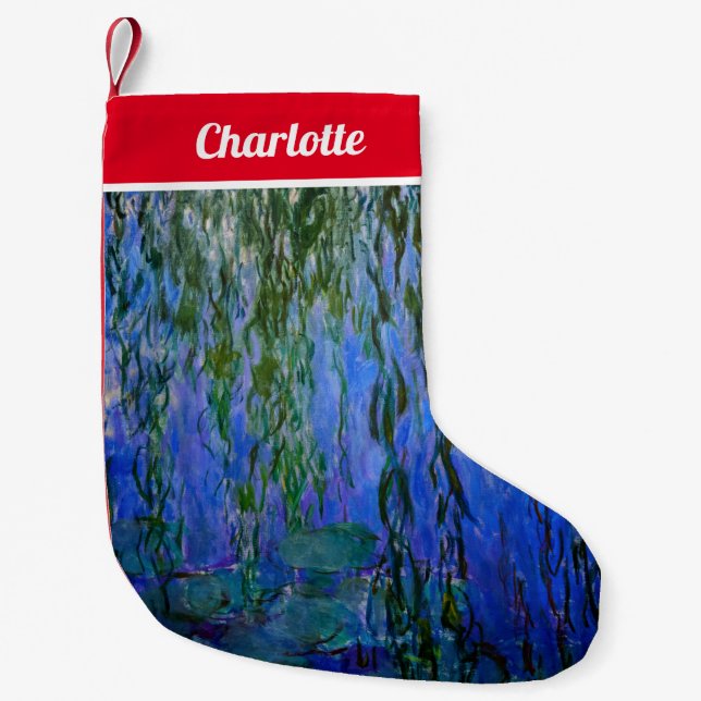 Meia De Natal Pequena Claude Monet - Lírios d'água com salgueiro chorand (Frente)