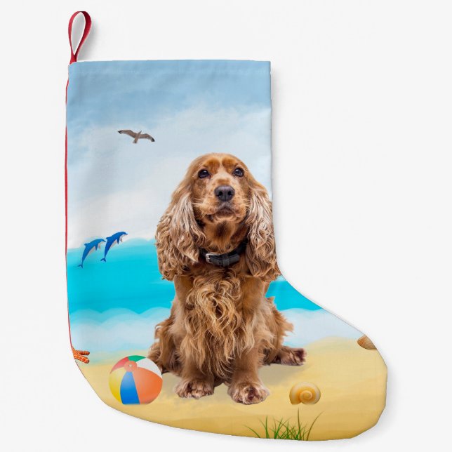 Meia De Natal Pequena Cocker Spaniel no Beach (Frente)