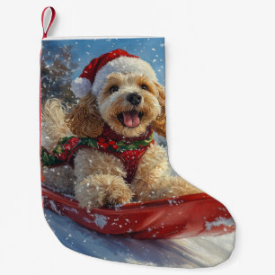 Meia De Natal Pequena Cocker Spaniel no Trenó Deixe Nevar Natal