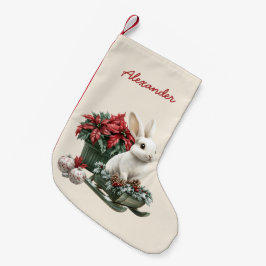 Meia De Natal Pequena Coelhinho Poinsettia Nome Personalizado
