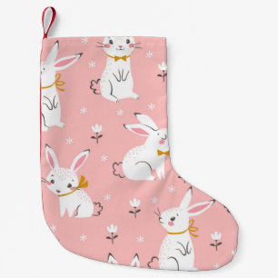 Meia De Natal Pequena Coelhinhos Brancos: Floral Bonita Sem Semente