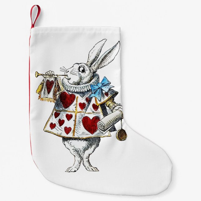 Meia De Natal Pequena Coelho Branco Alice Wonderland Hearts (Frente)