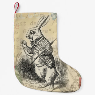 Meia De Natal Pequena Coelho Branco Aventuras de Alice no País das Marav
