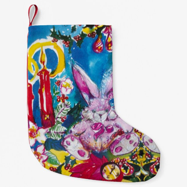 MEIA DE NATAL PEQUENA COELHO DE PINCO, CANDELAS DE NATAL E HOLLIBERRIRES (Frente)