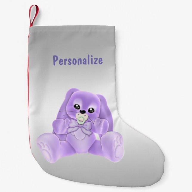 Meia De Natal Pequena Coelho Lilás Fofo (Frente)