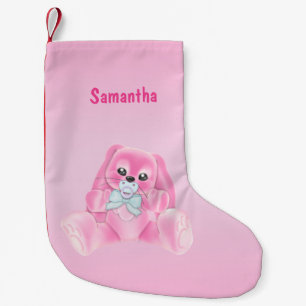 Meia De Natal Pequena Coelho Rosa Bonito