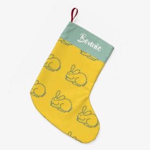 Meia De Natal Pequena Coelhos de nome personalizados em amarelo