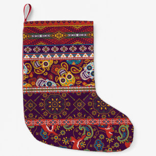 Meia De Natal Pequena Colheita mexicana: design tradicional de colheita.