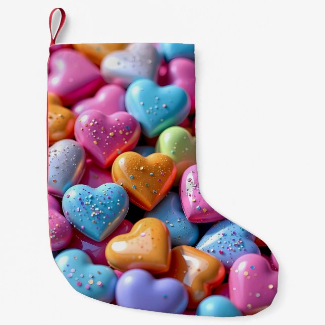 Meia De Natal Pequena Colorful Candy Love Hearts (Frente)