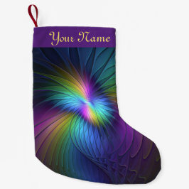 Meia De Natal Pequena Colorida W. Blue Modern Abstrato Fractal Art Name