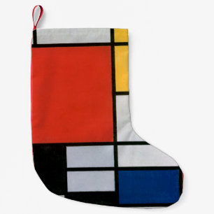Meia De Natal Pequena Composição de Piet Mondrian Vermelho Amarelo Azul