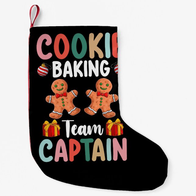 Meia De Natal Pequena Cookie Baking Team Capitão Família Natal (Frente)