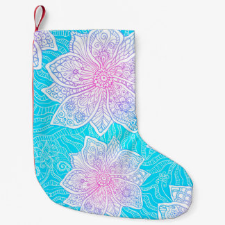 Meia De Natal Pequena Cor azul e rosa das flores do ornamentado, patamar
