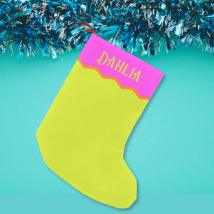 Meia De Natal Pequena Cor de laranja Verde Cor-de-rosa ondulada brilhant
