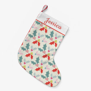 Meia De Natal Pequena Cor-de-rosa-branca e vermelho Mistletoy Ivy