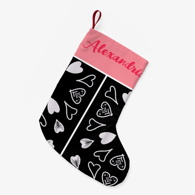 Meia De Natal Pequena Cor de rosa preto personalizado (Frente (Pendurada))