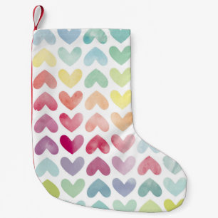 Meia De Natal Pequena Coração aquosa colorida perfeita, pintada de coraç