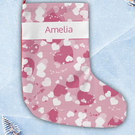 Meia De Natal Pequena Coração de Amor Rosa Personalizado