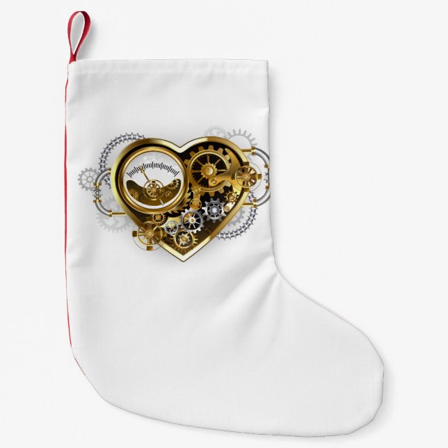 Meia De Natal Pequena Coração Steampunk com Manômetro (Frente)