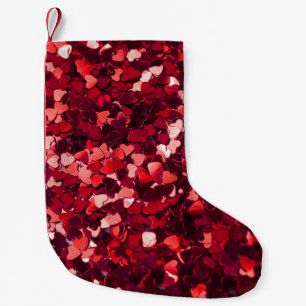 Meia De Natal Pequena Coração Vermelho com Brilho: Textura Minimalista.