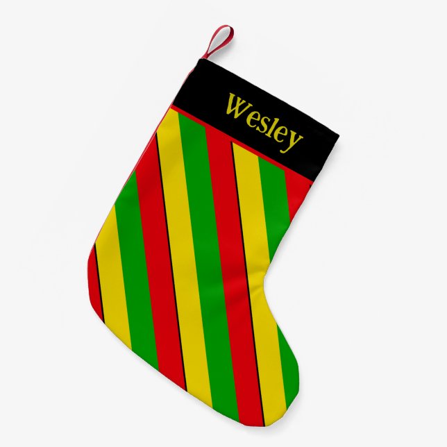 Meia De Natal Pequena Cores da Bandeira Rasta Listrada (Frente (Pendurada))