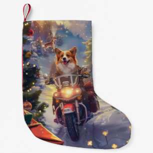 Meia De Natal Pequena Corgi Cachorro Montando Motocicleta Natal