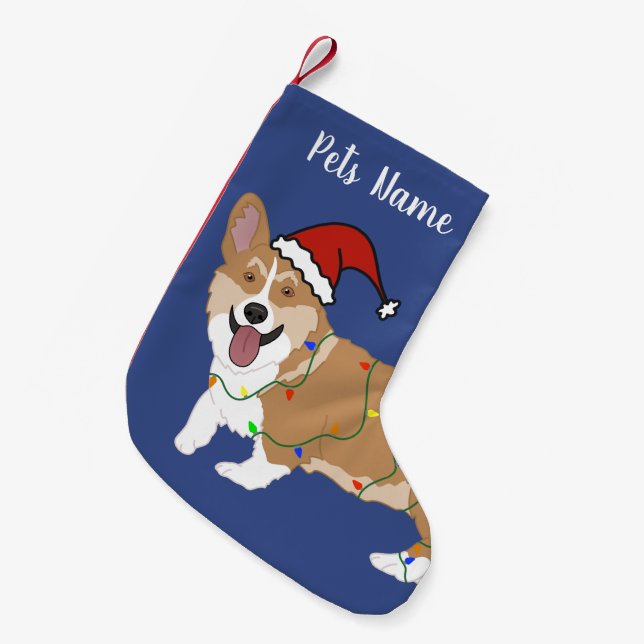 Meia De Natal Pequena Corgi de Natal (Frente (Pendurada))