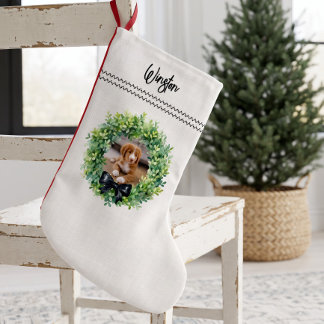 Meia De Natal Pequena Coroa de Natal com Foto Personalizada de Cachorro