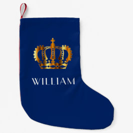 Meia De Natal Pequena Coroa Dourada Nome Personalizado Azul