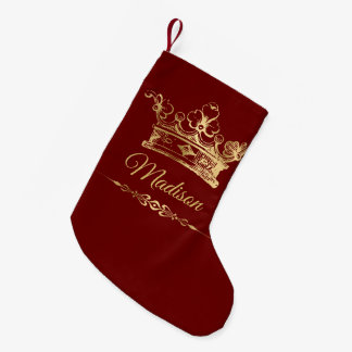 Meia De Natal Pequena Coroa Dourada Personalizada